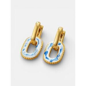 Altar'd State Earrings White Blue Painted Floral Gold Huggie french cottage